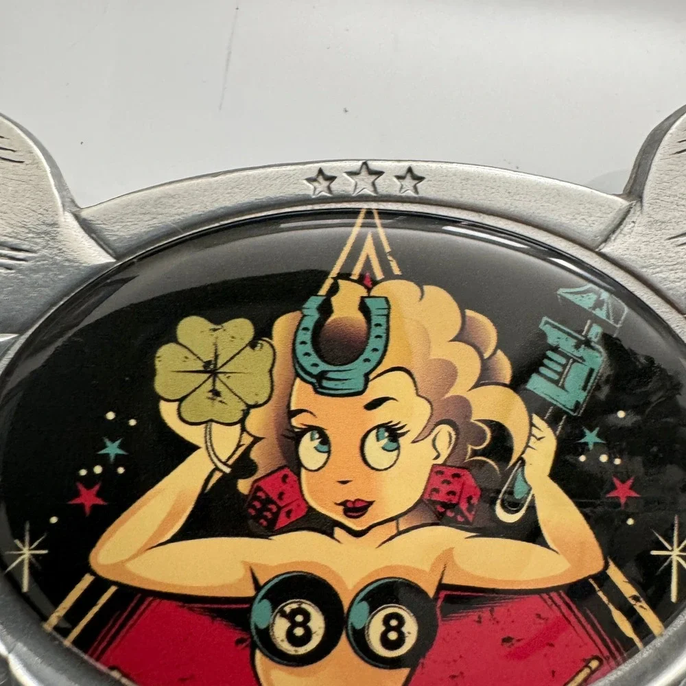 D. Vicente Pin Up Girl Lucky Horseshoe Dice 8 Ball Belt‎ Buckle Made in Mexico